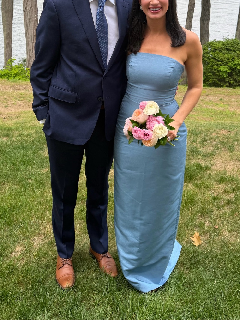 LulaKate Strapless Blue Maxi Bridesmaid Dress